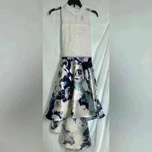 NWT - Speechless Lace to Floral High Low Dress, White & Blue Flowers (Size 16)